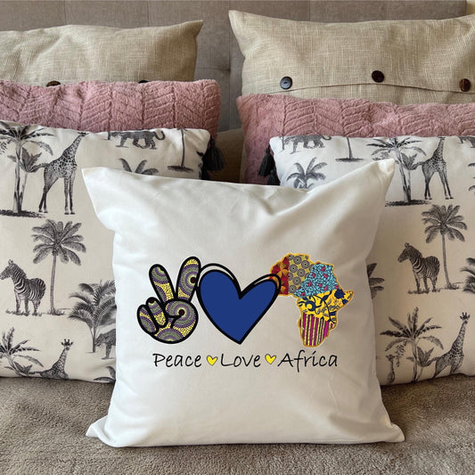 Peace Love Africa design South African Design plush white deluxe soft feel scatter cushion. ( 40x40cm )
