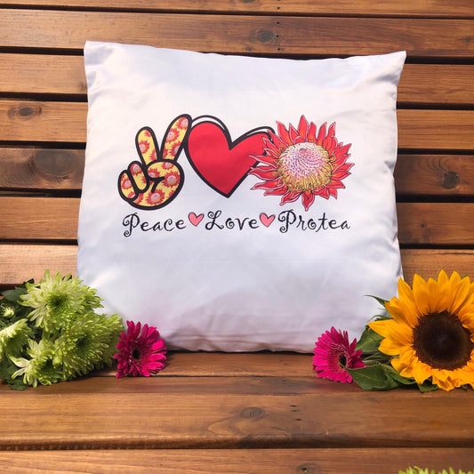 Peace Love Protea Cushion, South African Flower Throw Pillow (40x40cm)