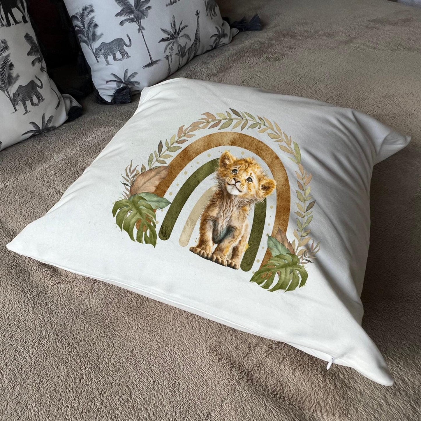 Lion cub plush white deluxe 'soft feel' scatter cushion. ( 40x40cm ) Be Different. African cushion. Home décor.