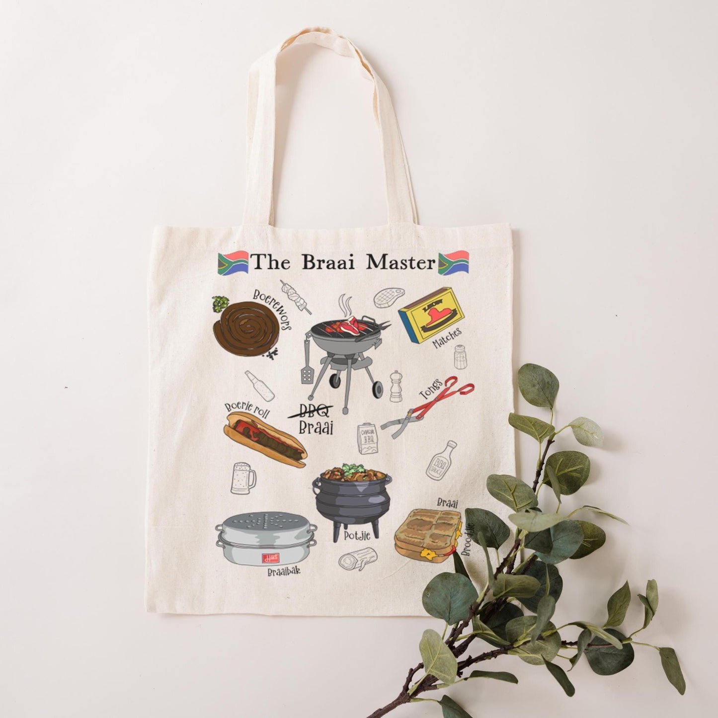South African Braai Tote Bag BBQ gift Braai Master Canvas Reusable Grocery Bag