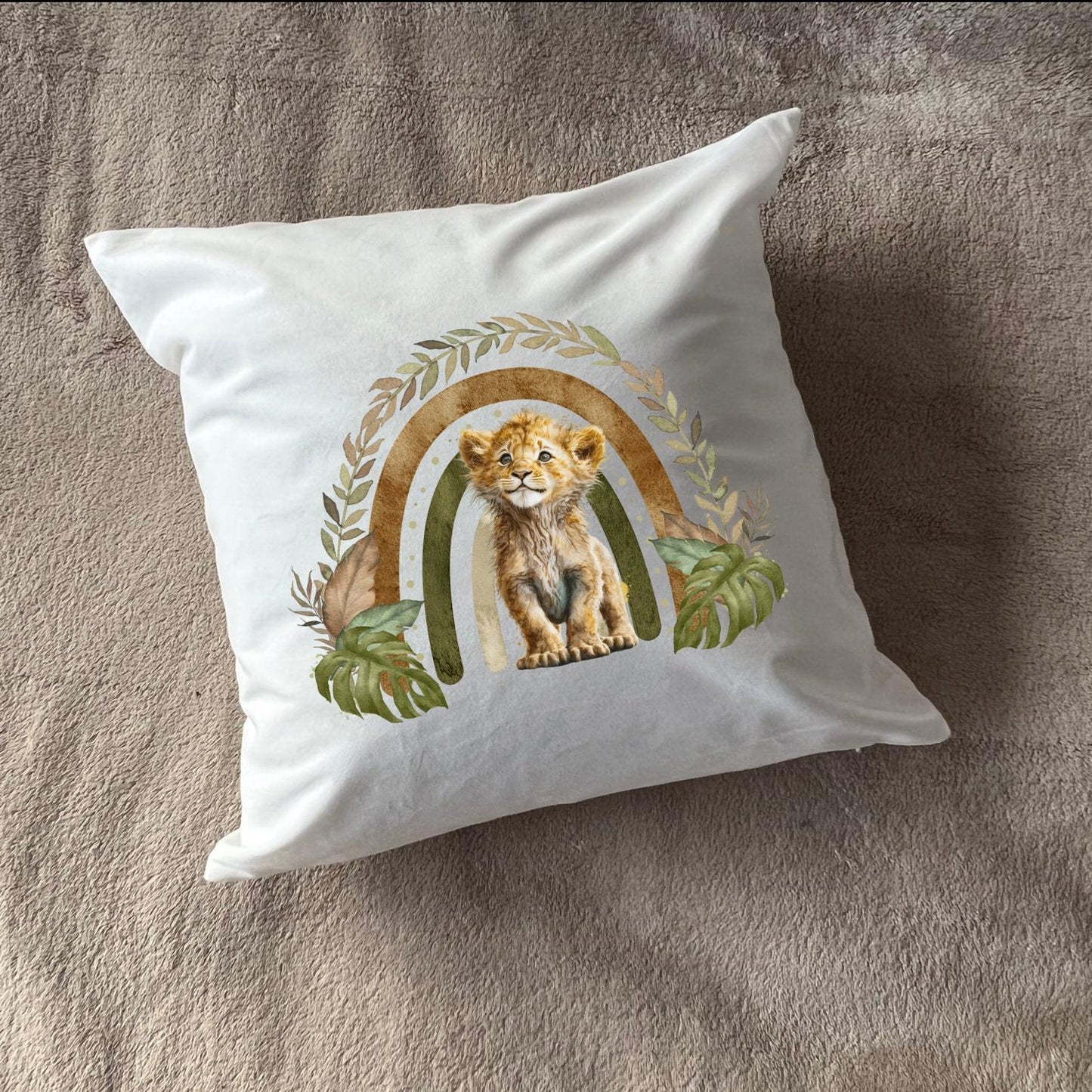 Lion cub plush white deluxe 'soft feel' scatter cushion. ( 40x40cm ) Be Different. African cushion. Home décor.
