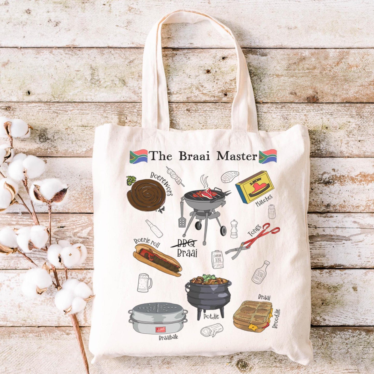 South African Braai Tote Bag BBQ gift Braai Master Canvas Reusable Grocery Bag