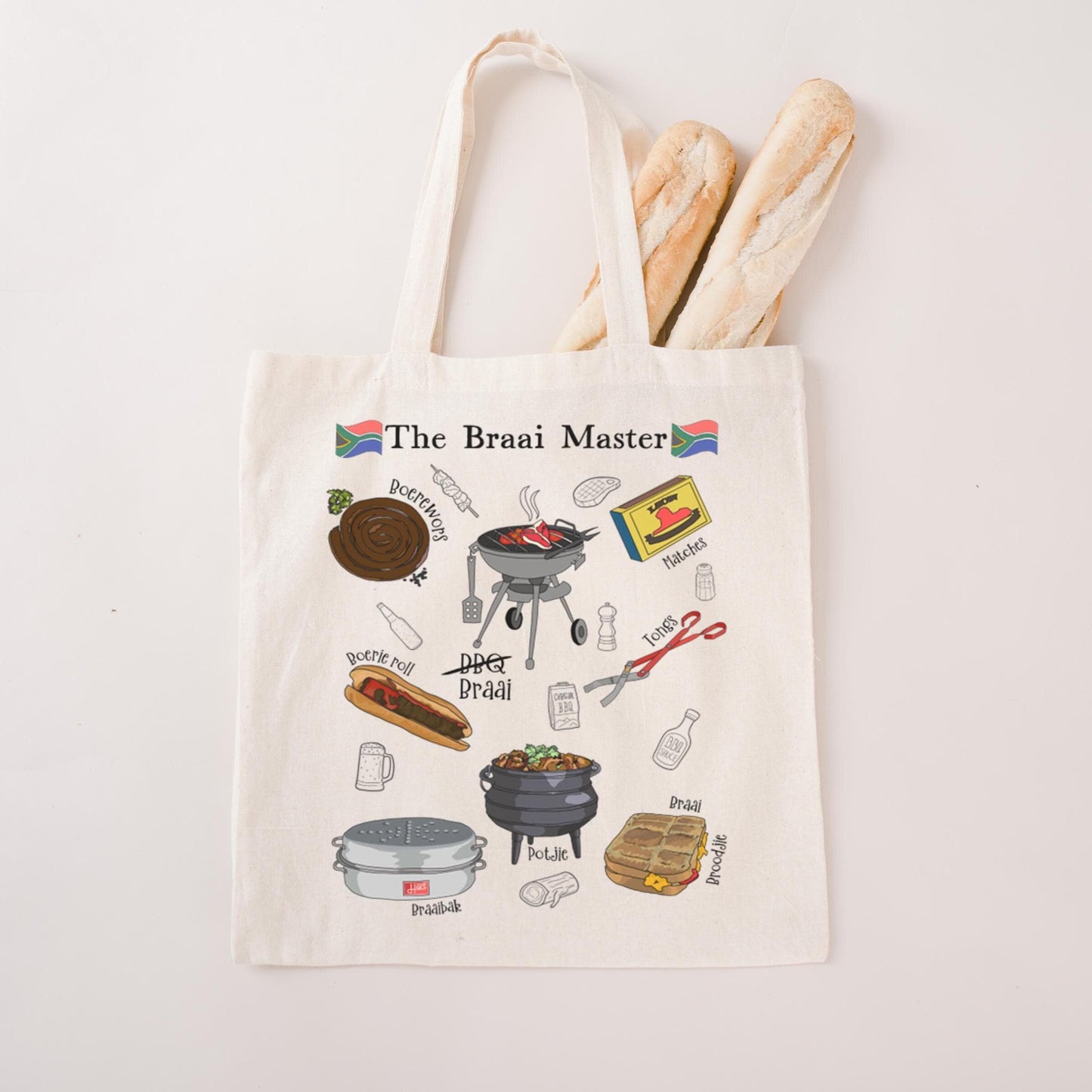 South African Braai Tote Bag BBQ gift Braai Master Canvas Reusable Grocery Bag