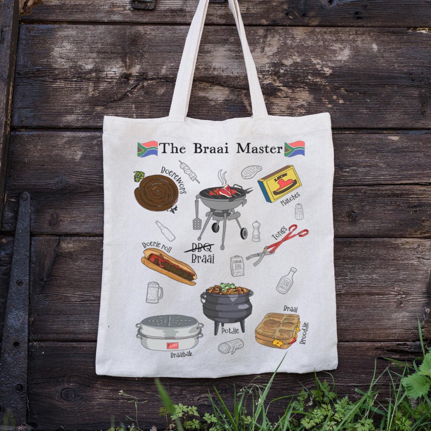 South African Braai Tote Bag BBQ gift Braai Master Canvas Reusable Grocery Bag