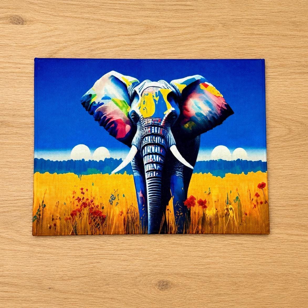 African Safari Linen Placemats – Set of 4 | Vibrant Animal Art Table Decor | Zebra, Lion, Giraffe, Elephant