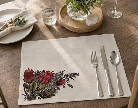 Cream Linen Placemat with Vibrant Protea Floral Print Botanical Table Decor  Rustic Farmhouse Dining Mat Cottagecore Table Setting